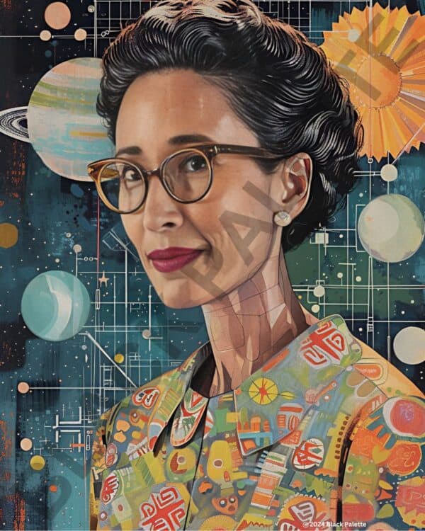 Katherine Johnson amidst celestial wonder, the mathematical navigator of space exploration