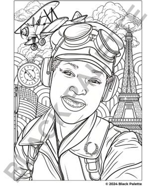 Bessie Coleman Skyward Dreams Coloring Page - Inspirational Aviator Theme