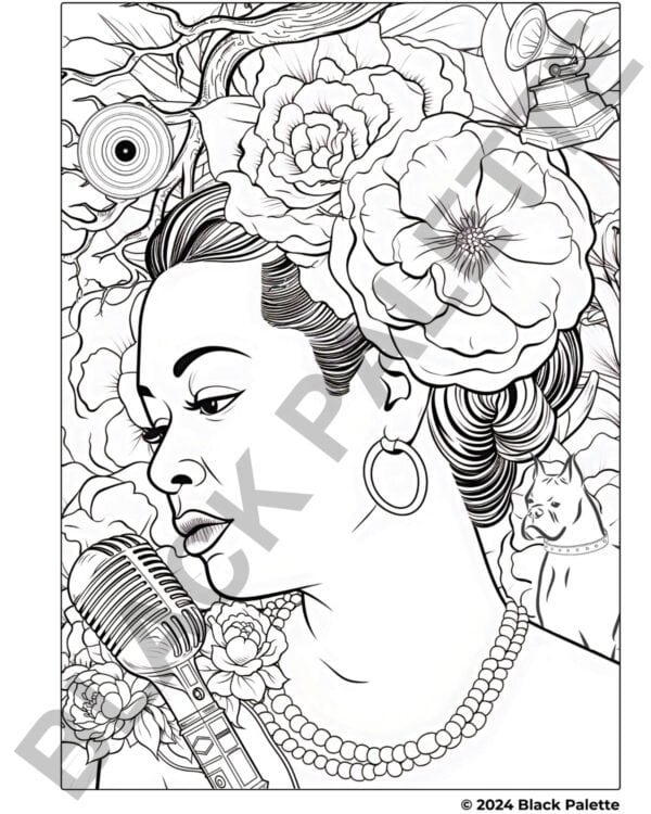 Billie Holiday Coloring Page - Jazz Legend Tribute | Black Palette Books