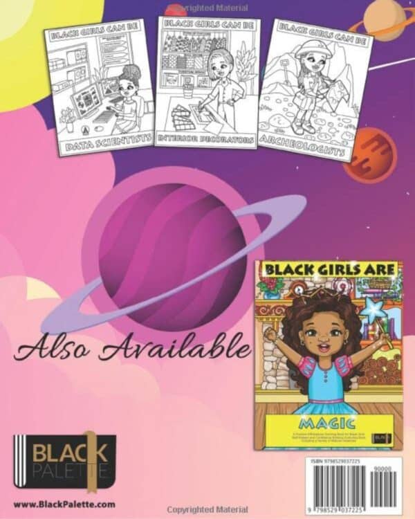 Back cover of the "Black Girls Can Be Anything" coloring book displaying additional titles in the series.