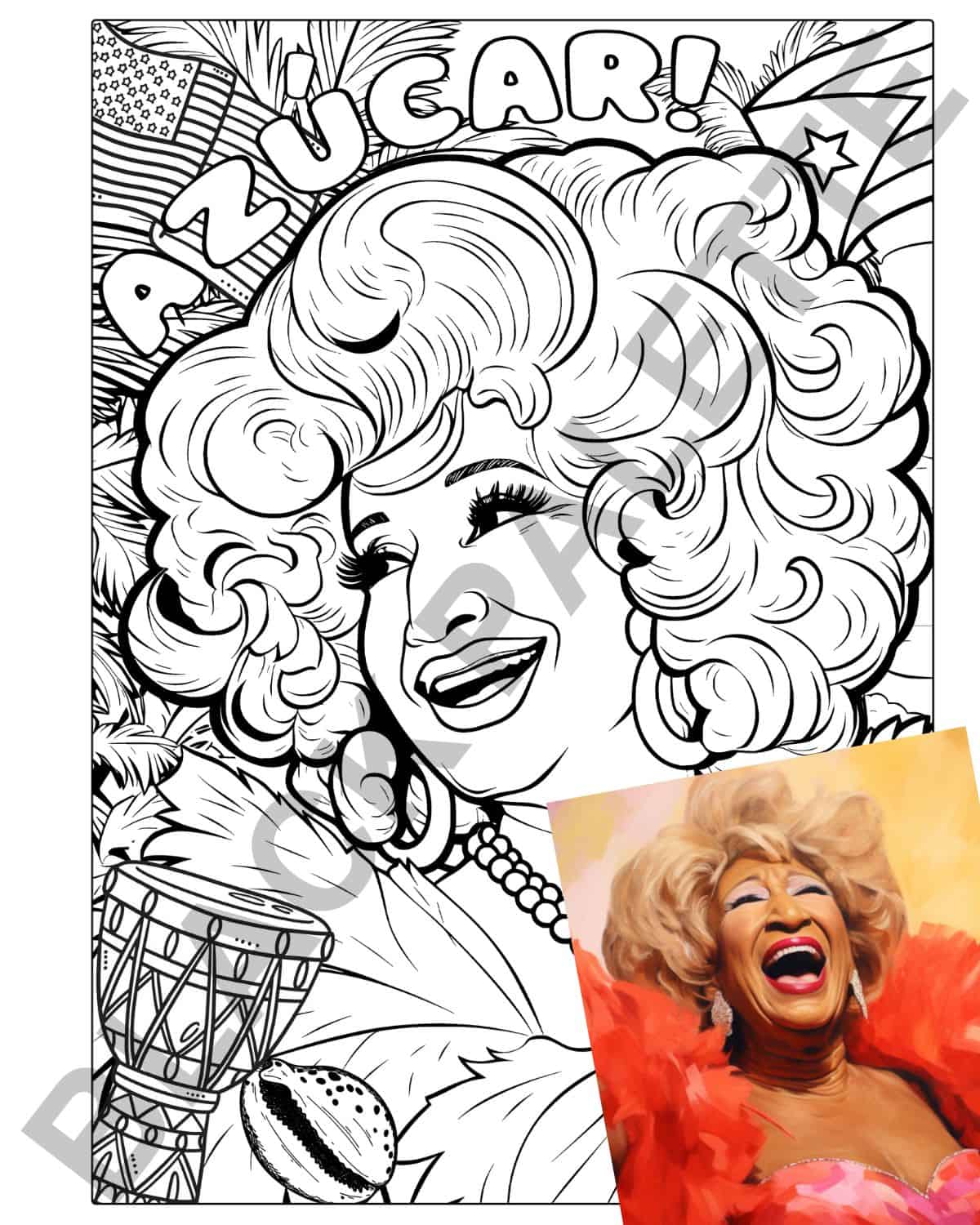 Adult coloring page, featuring a powerful portrait amidst cosmic elements, from Black Palette's Coloring Pages for Adults collection.