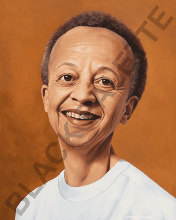 Portrait of Nikki Giovanni, radiating joy and reflecting her stature as an esteemed poet.