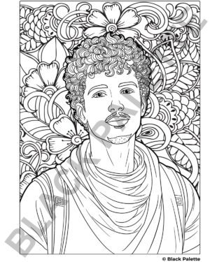 Line art of an Arab American youth with jasmine flowers for Heritage Series Coloring Page 4