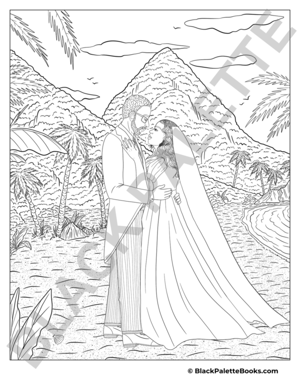 African American Weddings coloring page of a bride and groom